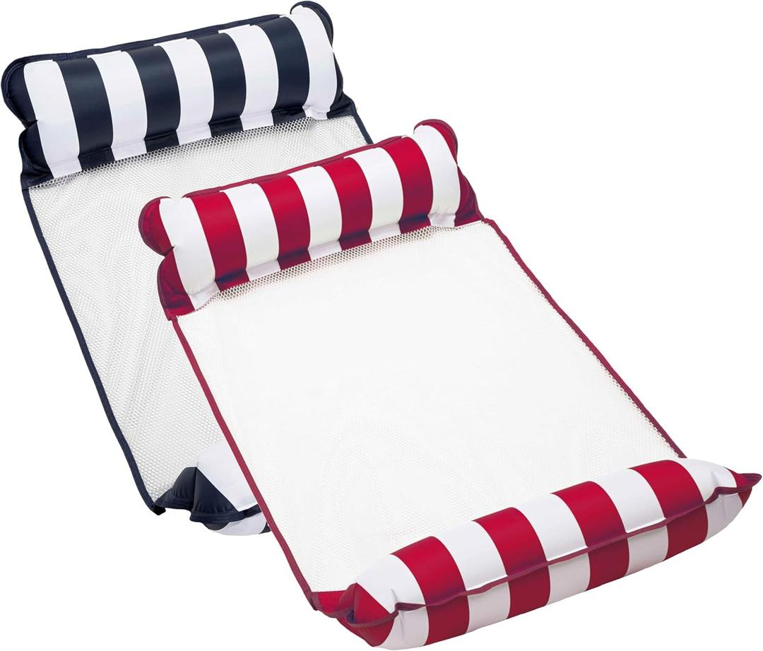 Aqua 4-in-1 Monterey Hammock Pool Float & Water Hammocks, 1-2-3-4 Multipacks  Multiple Colors/Styles  for Adults and Kids Floating (Navy & Burgundy/White (2 Pack))