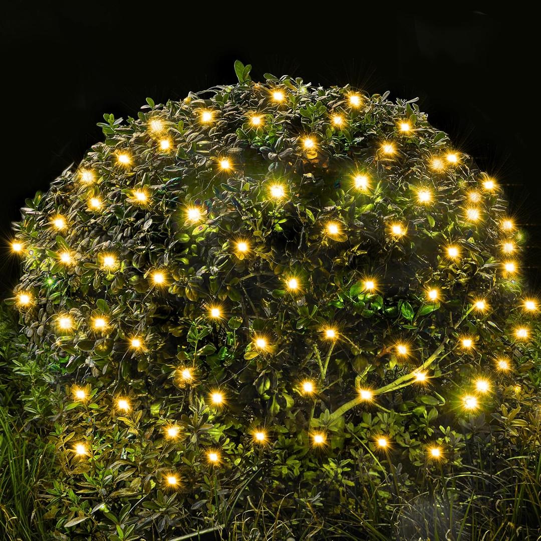 JOYIN 100 LED Christmas Net Lights,4X 6FT Christmas Mesh Lights with 8 Modes, Connectable, Waterproof for Bushes Trees Yard Indoor Outdoor Xmas Decorations (Warm White)