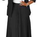 Women's Plus Size 2 Piece Outfits Casual Open Front Blazer and High Waist Pleated Maxi Skirt Sets Business Suits (5X-Large, Black)