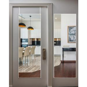 DMWOODFL 48"x14" Over-The-Door Full Length Mirror - No Drill Hanging with Metal Hooks, Shatterproof Glass & Aluminum Frame for Bathroom, Bedroom, Entryway DecorSilver White