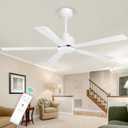 52 Inch 5 Blade Ceiling Fans without Light and Remote Control, Quiet Reversible DC Motor, 6-Speed, Industrial Ceiling Fan for Home Kitchen (White)