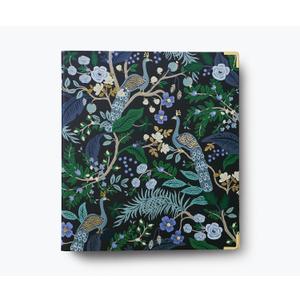 RIFLE PAPER CO. Peacock Classic Binder - 1" Three-Ring Binder with Soft Touch Illustrated Deep Blue Cover, Holds 175 Pages, 3 Tabbed Dividers and 6 Adhesive Labels, Reinforced Metal Corners