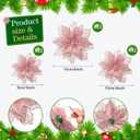 Geosar 36 Pcs 3 Size Christmas Poinsettia Flowers 3'' 4'' 6'' Tree Decorations Glitter Faux Flowers Xmas Artificial Poinsettia Ornaments New Year for Party Favor(Rose Gold)