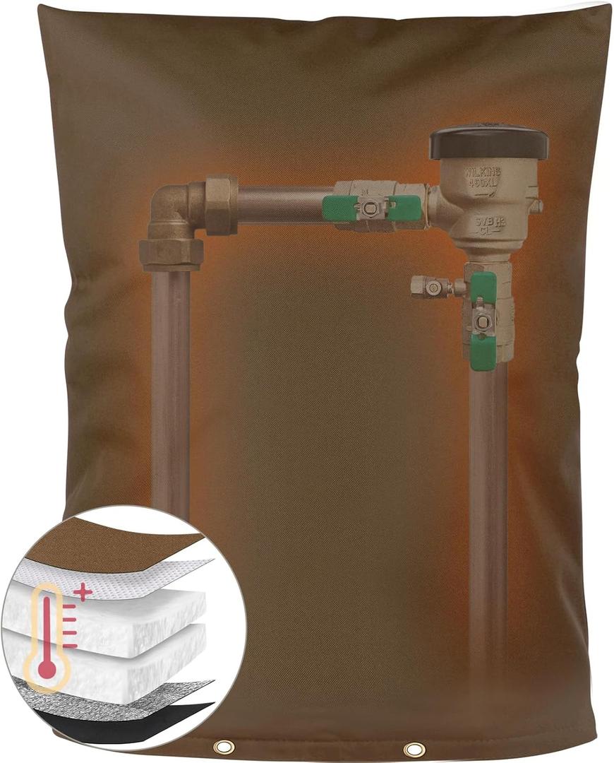 Backflow Preventer Insulation Cover  5F/5 Winter Freeze Protection for Sprinkler, Pressure Vacuum Breaker, Well Pump & Outdoor Plumbing Valves  Waterproof, Insulated, (24" W x 30" H, Beige)