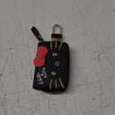 Cartoon Cute Car Remote Key Case,PU Leather Car Key Holder Ring Box,Metal Hook Zipper Embroidered Bag,Wristlet Keychain Key Case,for Women and Men. (Black)