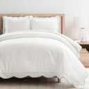 Lush Decor Coastal Chic Scalloped Edge Comforter Set, 3 Piece Set Full/Queen, Blue & White - Queen Bedding Set - White Comforter - Coastal Decor