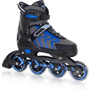 Nattork Adjustable Inline Skates for Adults and Teens, Outdoor & Indoor Blades Roller Skates for Boys, Beginners (XX-Large - Adult (10.5W-13W/9.5M-12M), Blue)
