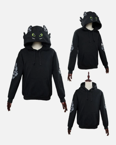 Adult Dragon Toothless Furry Pullover Hoodie Cosplay Sweatshirt Coat Jacket Suit (X-Large, Black)
