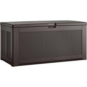 Rubbermaid Extra Large Resin Outdoor Storage Deck Box (134 Gal), Weather Resistant, Brown, Deck Organization for Home/Backyard/Pool Chemicals/Toys/Garden Tools/Porch/Patio Cushions