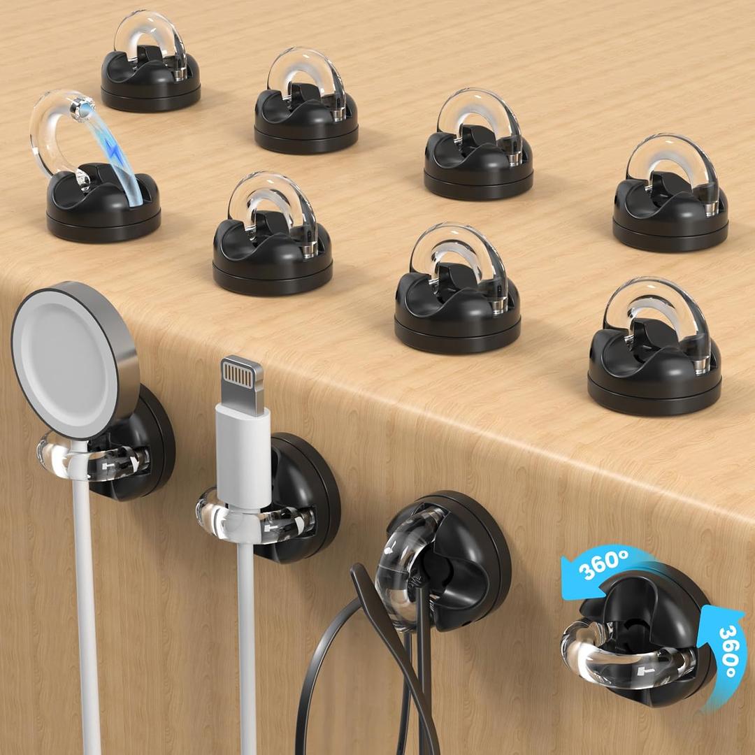 3 x 8-Pack Magnetic Cable Clips Cord Organizer, 360 Swivel Cable Holder with 8mm Slot for Phone Charging Cord, HDMI, USB, Strong Adhesive for Desk, Nightstand, Wall, No-Residue Removal
