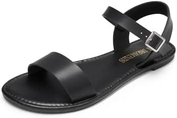 DREAM PAIRS Women's Ankle Strap Flat Sandals Open Toes One Band Buckle Summer Dressy Sandals 10