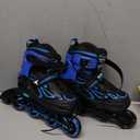 2PM SPORTS Vinal Girls Adjustable Flashing Inline Skates, All Wheels Light Up, Fun Illuminating Skates for Kids Men Adult Women and Boys (Medium - Big Kid (1-4 US), Azure & Blue)