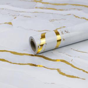 White Gold Marble Contact Paper for Countertops A Set of 23.6" X 197"Glossy Peel and Stick Wallpaper Waterproof Self-Adhesive Removable Wall Paper for Kitchen Cabinets Bathroom Furniture Refurbishment