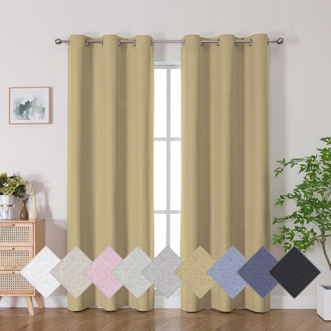 Aiyufeng Gold 100% Blackout Curtains 72 inch Long 2 Panels for Living Room, Gold Blackout Curtains Thermal Insulated Draperies, Heat and Full Light Blocking Panels for Bedroom (2x40Wx72L, Grommets)