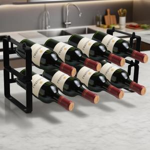 Small Wine Rack for 8 Bottles Expandable & Stackable Metal Wine Rack for Cabinet, Countertop, Floor, or Small Spaces Compact Wine Storage Shelf for Kitchen, Bar, or Pantry (2 Tier, Black)