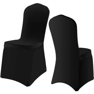 Yahpetes 2 Pcs Chair Covers Black Polyester Banquet Chair Protectors Flat Front Stretch Spandex Chair Slipcovers for Wedding Banquet Dining Party Decorations (Black)
