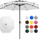 JEAREY 3 Tiers Patio Umbrella with Solar Lights 9ft Outdoor Market Table Umbrellas with Push Button Tilt for Outside Pool Garden, Creamy-white