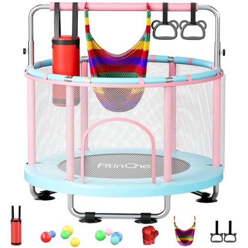 FitinOne 55" Toddler Mini Trampoline for Kids, Indoor Outdoor Toys with Swing, 440lbs Baby Kids Trampoline, Gymnastics Bar, Birthday Gifts for Boy Girl Age 1-8