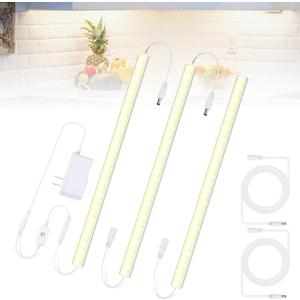 Under Cabinet Lights Plug in, 3 Pcs 12 Inch Thin Under Cabinet Lighting, Natural White Under Counter Lights for Kitchen, Dimmable LED Light Bar for Cabinet, Counter, Workbench, Desk