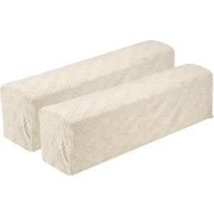 Uxcell 2Pcs Stretch Armrest Covers, Chenille Soft Armchair Slipcovers Couch Recliner Arm Cover with Twist Pins for Chair Sofa Protector, Cream