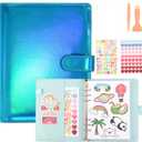 Reusable Sticker Book Collecting Album,A5 PU Sticker Collecting Book with Heart Label & Letter Label,Holographic Cover (blue)