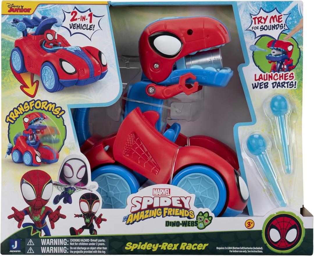 MARVEL Spidey and His Amazing Friends Spidey-Rex Racer - 8-Inch Vehicle with Sounds that Transforms from Vehicle Into Dinosaur