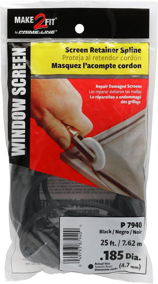 3 x Prime-Line P 7940 Bulk Screen Spline, 0.185-In. Diameter, 25 ft., Black (1 Roll)