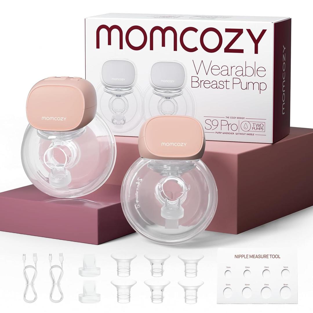 Momcozy S9 Pro Upgraded Wearable Breast Pump, Hands-Free Design with Extended Battery Life & LED Display, Double Electric Portable Pump with 2 Modes & 9 Levels, 24mm, 2-Pack, Pink