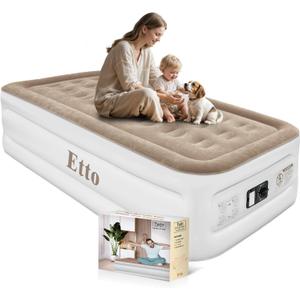 Twin Air Mattress with Built-in Pump, 18 Inch High Inflatable Bed for Camping, Guests & Home  Raised Blow Up Mattress with Storage Bag, Quick Inflation & Deflation, Extra Thick & Waterproof (Brown)