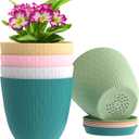 WSMKSZ 6 inch Flower Pots, 5 Pack Plant Pots with Drainage Holes and Saucers for Indoor Plants, Plastic Planters with Water Ripple for Small Garden House Plants, Nursery Pots for Succulent, Colorful