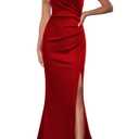 WOOSEA Women Sleeveless V Neck Split Evening Cocktail Long Dress Red (Red, XL)