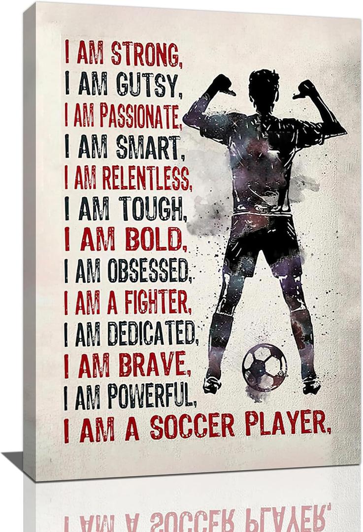 Gyeong Retro Soccer Wall Art Farmhouse Soccer Player Wall Decor Football Sport Pictures Canvas Print Painting Artwork Home Decorations for Bedroom Living Room Bathroom Office 16"x24"