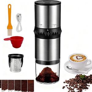 Portable Coffee Grinder,USB Rechargeable Coffee Maker,Electric Stainless Steel Burr Burr Coffee Grinders, Espresso Battery Coffee Bean Grinder Machine With 15 Gind Settings For Home Use (Black9109)