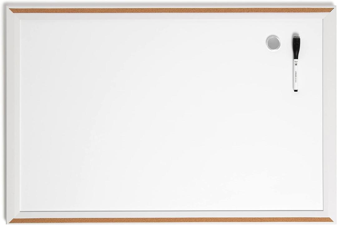 U Brands Magnetic Dry Erase Board White Board, 30" x 20", Modern White Wood Style Pin-It Frame, Includes Marker and Magnet