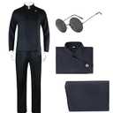 Men Costume Outfit Men Uniform Black Set Top Pants Halloween (3X-Large)