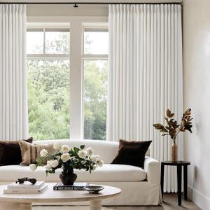 60 Inch Extra Wide Pinch Pleated Curtains 84 Inch Length for Living Room Large Window Drapes Light Filtering Privacy for Bedroom Back Tab with Hooks Clip Rings Natural 60W x 84L