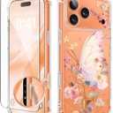 GVIEWIN for iPhone 17 Pro Max Case with Screen Protector, Upgraded [Full Camera Protection] [Non Yellowing] Floral Slim Shockproof Clear Women Phone Cover for iPhone 17 Pro Max 6.9"(Strelitzia/Orange)
