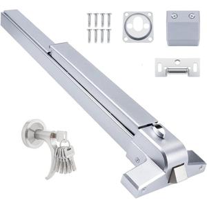 Push Bar Door Lock with 6 Keys, Emergency Exit Door Hardware with Handle, Aluminum Commercial Push Bar Panic Exit Device Left/Right Compatible