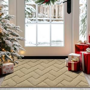 hicorfe Front Door Mat Outside Entrance,20"x31.5" Absorbent Muddy Dirt Resist Welcome Door Mats Outdoor Indoor, Stain and Fade Resistant, Non Slip Backing Entry Mat Doormat for Entryway(Beige)