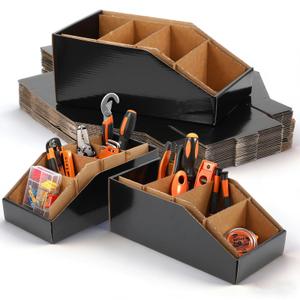 Resholder 30 Pcs Cardboard Storage Parts Bins Open Top Corrugated Cardboard Storage Boxes Organizer Parts Bins for Shelves, Garages, Offices, Stores(12 x 6 x 4.5 Inch,Black)