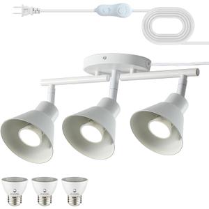 Vivihobb 3 Light Plug in Track Lighting Kit,Modern Plug in Ceiling Light Fixture,14.7ft Cord,Timer & Dimming Switch,3 Way Ceiling Spot Lighting,Flexibly Rotatable Light Head (White)