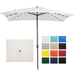 JEAREY 8x10 ft Rectangular LED Lighted Patio Umbrellas Outdoor Solar Table Market Umbrella w/Crank, 8 Sturdy Ribs, UV Protection Waterproof Sunproof(Creamy-white)