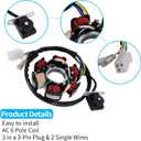 Ignition Stator Magneto 5 Wire AC 6 Pole Coil Fits for GY6 50cc 100cc 125cc 150cc Engine for ATV Go Kart Dune Buggy Dirt Bike, Magneto Stator Plate with 3-Pin Plug Wire and 2 Single Wires