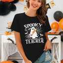 Halloween Teacher Shirts for Women Spooky Season Fall Spooky Teacher Tshirts Cute Ghost Teacher Tee Halloween Party Tops (S)