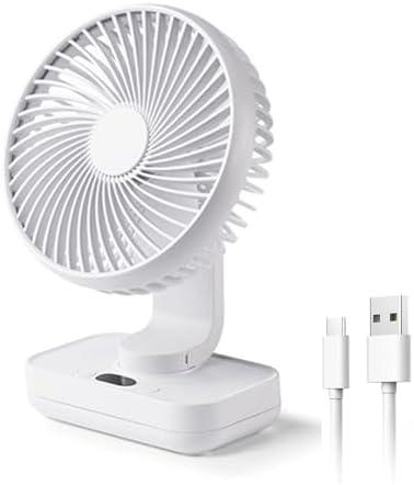 HIKALION Oscillating Small Desk Fan, with USB Rechargeable Battery, Ultra Quiet, 4 Speeds, 13-Hour Runtime, Wall-Mount Option, Quiet Fan, Home, Bedroom and Office, White