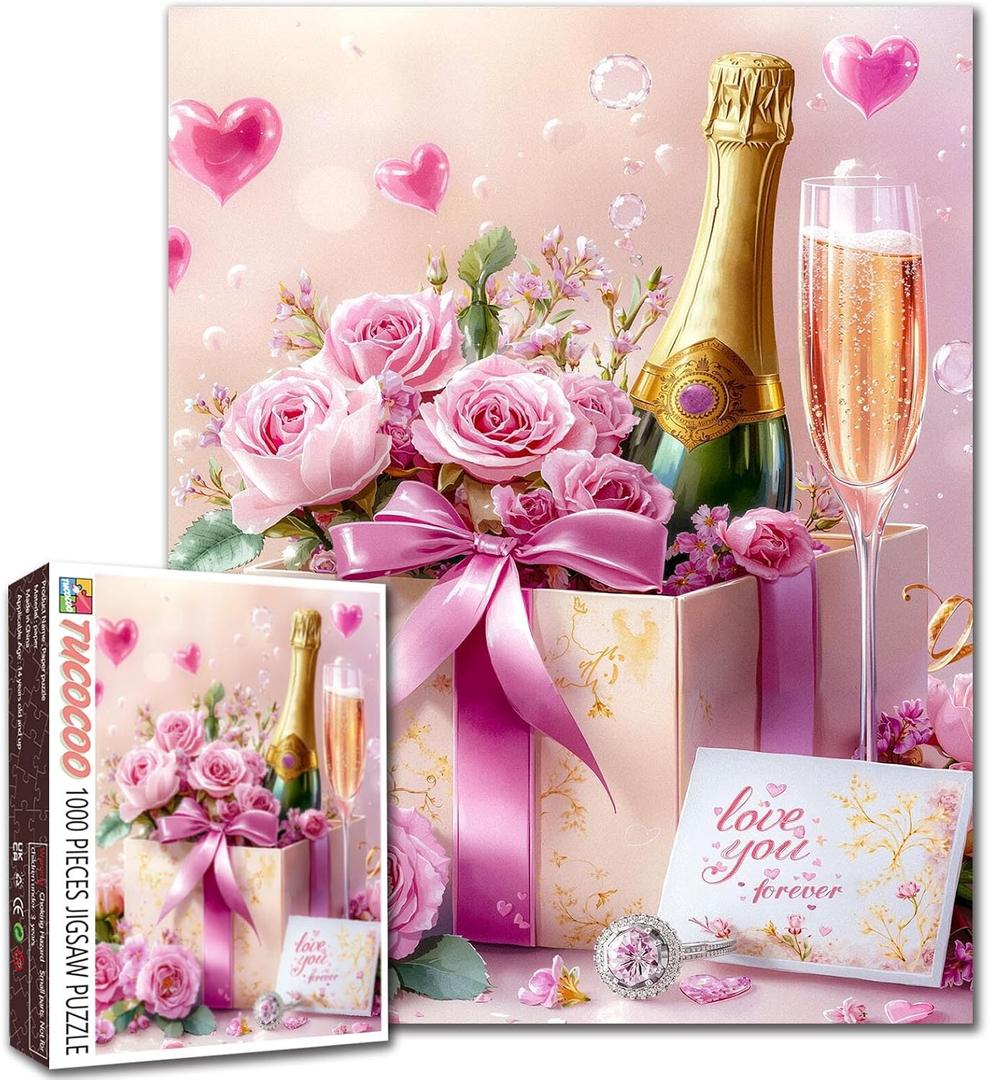 1000 Piece Jigsaw Puzzles for Adults Wine Rose Gift Jigsaw Puzzle Valentine's Day Art 1000 Pieces Puzzles Game Love You Forever Wall Decor DIY Craft Puzzle Love Art