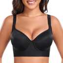 DotVol Women's Push Up Full Coverage Underwire Support Everyday T-Shirt Bra Hide Back Fat (36DDD, Black)
