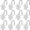 TJE Shower Curtain Hooks 12 Pcs, Resin Snowflake Rings, Rust-Resistant Bathroom Decor for Shower, Restroom, Bedroom & Living Room, White