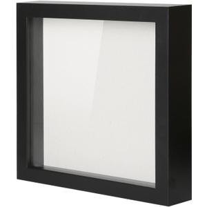 Muzilife 8x8 Shadow Box Picture Frame with Linen Board - Deep Wood & Glass Display Case Ready to Hang Memory Box Baby Sports Memorabilia, Pins, Awards, Medals, Wedding, Tickets and Photos (Black)