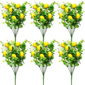 Tigeen 6 Pack Lemon for Decoration Fake Lemon Branches Artificial Vivid Yellow Faux Lemons Tables Centerpiece for Kitchen Stem Fruits for Home Spring Summer Decor